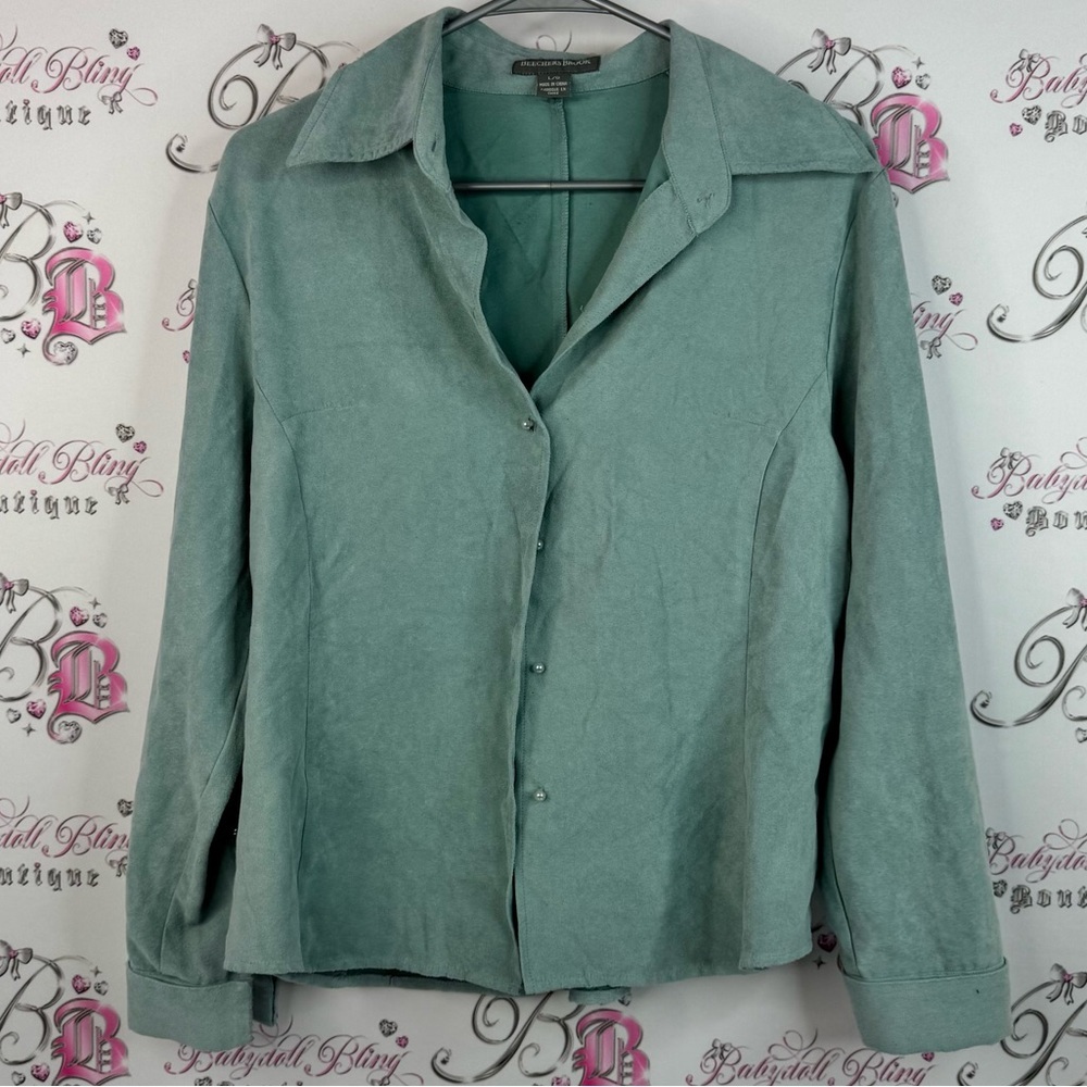 Beechers brook button down pearl top soft Elegant Teal Button-Down Shirt